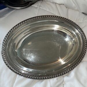 Oval Silver Tone Serving Platter with Rope Edge
